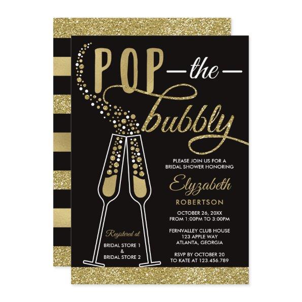 Pop The Bubbly Bridal Shower Invite, Faux Gold Invitations