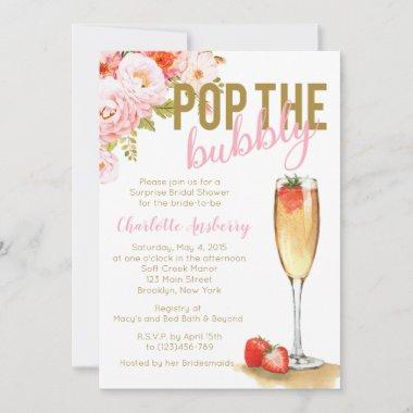 Pop The Bubbly Floral Bridal Shower Invitations