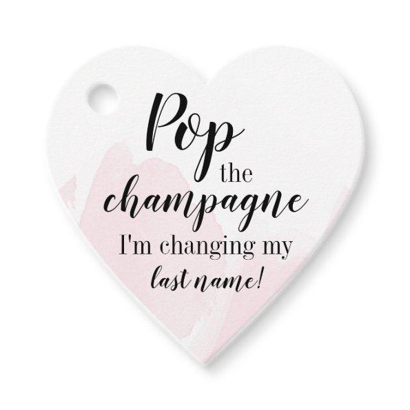 Pop the Champagne Bridal Shower Favor Tag Heart