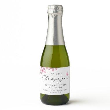 Pop The Champagne Cherry Blossom Pink Butterfly Sparkling Wine Label