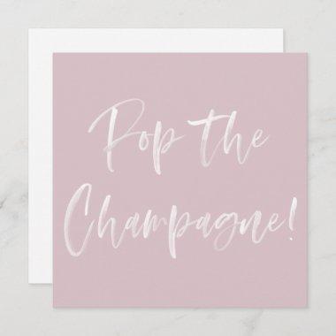Pop The Champagne Pink Calligraphy Bridal Shower Invitations