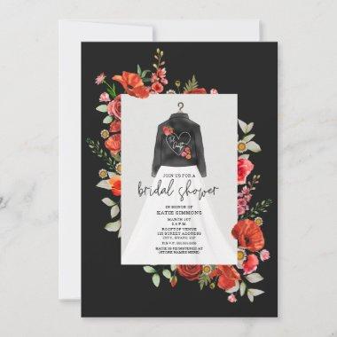Poppies Black Leather Jacket Bridal Shower Invitations