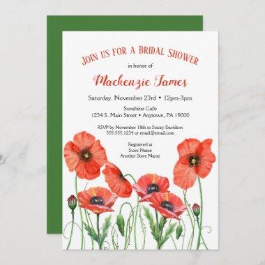 Poppies Floral Bridal Shower Invitations Watercolor