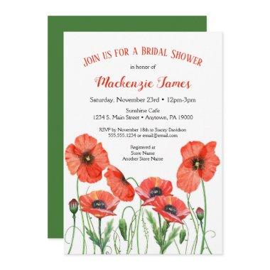 Poppies Floral Bridal Shower Invitations Watercolor