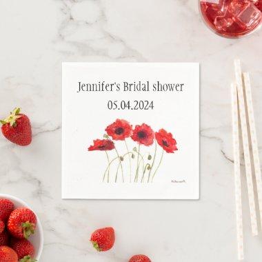 Poppies Poppy flowers watercolor Red  Napkins