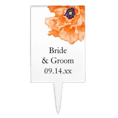Poppies Watercolor Wedding Cake Topper