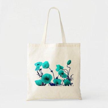 Poppy Flower Turquoise Floral Wedding Bridesmaid Tote Bag