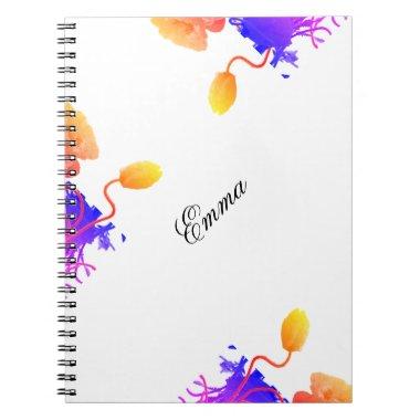 Poppy Flowers Watercolor Floral Custom Name Notebook