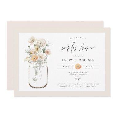 POPPY Rustic Wildflower Mason Jar Couples Shower Invitations