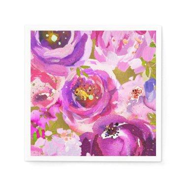 Pops Of Pink Purple Gold Modern Trendy Floral Chic Paper Napkins