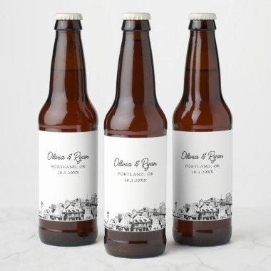 Portland Sketch Landmarks Personalized Beer Label