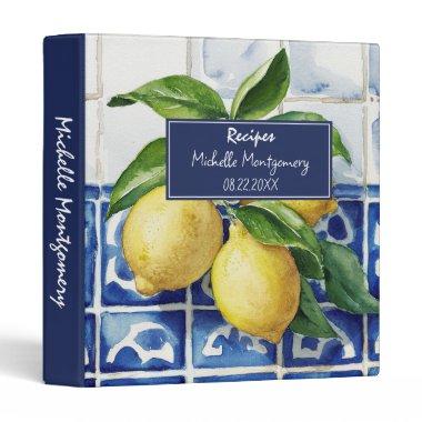Portuguese Tiles Azulejos Lemons Summer Recipe 3 Ring Binder