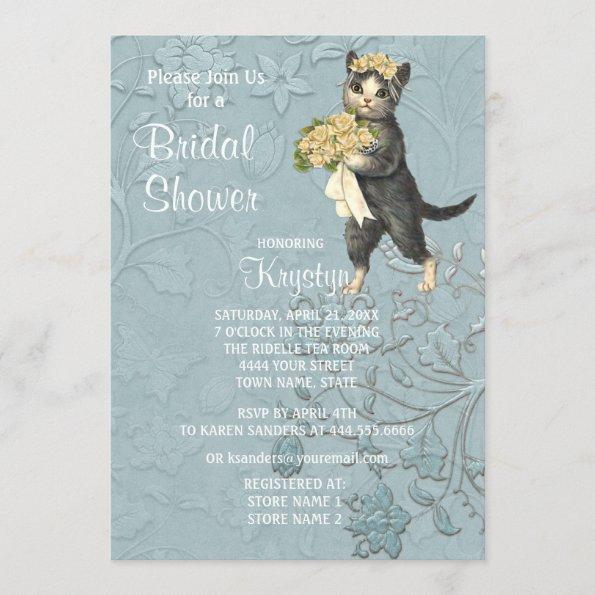 Posh Cats Blue Bridal Shower Invitations