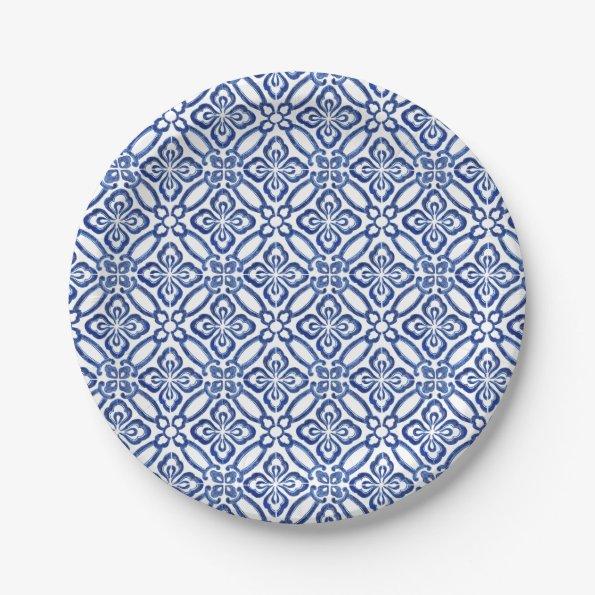 Positano Blue And White Tiles Baby Shower Brunch Paper Plates
