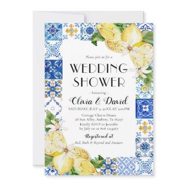 Positano Blue Tile Lemon Wedding Shower Invitations