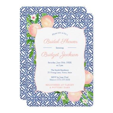 Positano Blue Tiles Garden Peaches Bridal Shower I Invitations