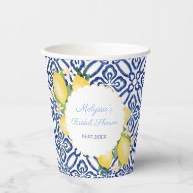 Positano Lemons Blue Tiles Bridal Shower Party Paper Cups