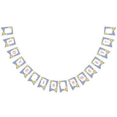 Positano Lemons Blue White Tile Shower Birthday Bunting Flags