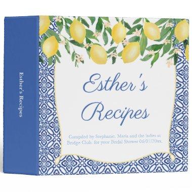 Positano Lemons Blue & White Vintage Tiles Recipe 3 Ring Binder