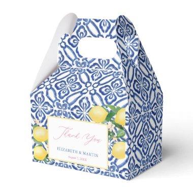 Positano Lemons Cobalt Blue White Pattern Wedding Favor Boxes