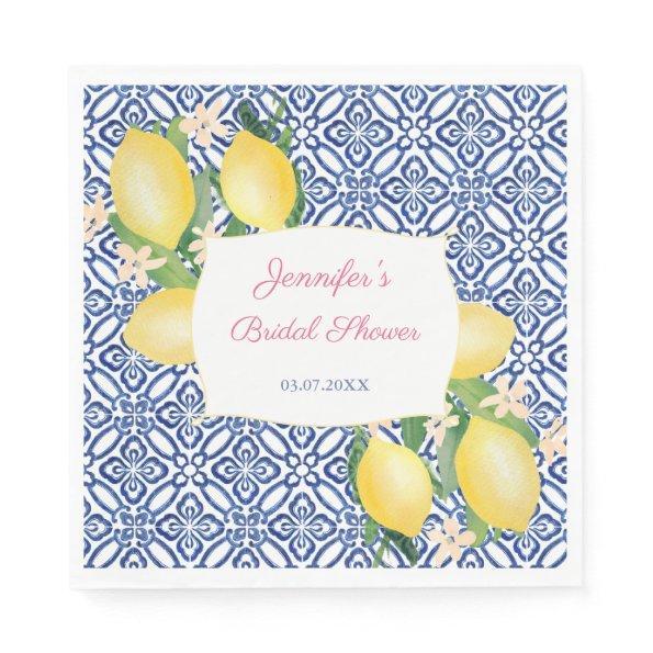 Positano Lemons Italian Blue Tiles Bridal Shower Napkins