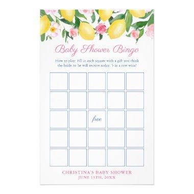 Positano Lemons Pink Baby Shower Bingo Game Invitations Flyer