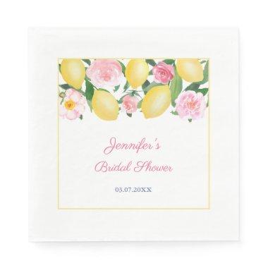 Positano Watercolor Lemons Pink Flowers Blue White Napkins