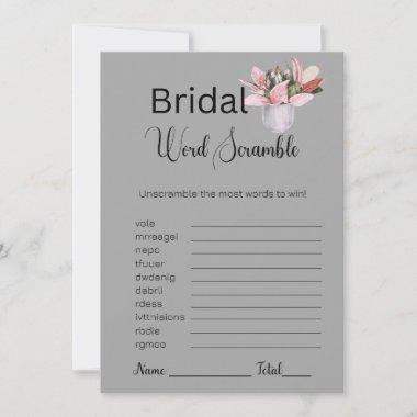 Potted Plant Bridal Gray Word Scramble Game Invitations