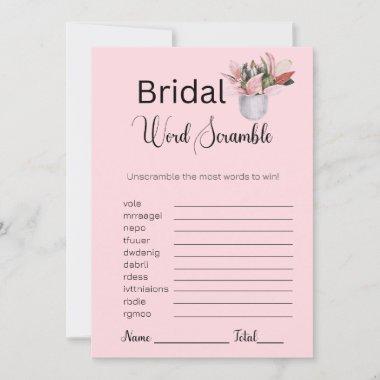 Potted Plant Bridal Pink Word Scramble Game Invitations