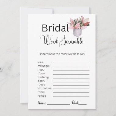 Potted Plant Bridal White Word Scramble Game Invitations