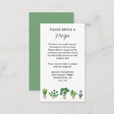 Potted Plants Bridal Shower Recipe Request Invitations