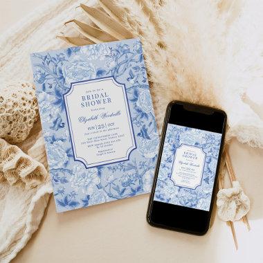 Powder Blue Chinoiserie Floral Bridal Shower Invitations