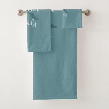 Powder Blue Family Name Monogram Bath Towel Set