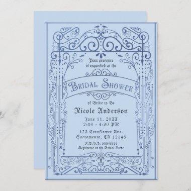 Powder Blue White Vintage Victorian Bridal Shower Invitations