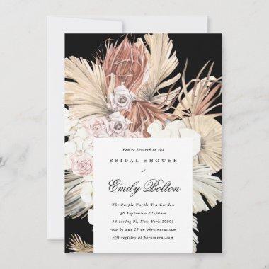 Premium Black Floral Pampas Bohemian Bridal Shower Invitations