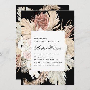 Premium Black Onyx Elegant Pampas Romantic Bridal Invitations