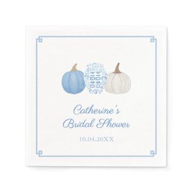Preppy Blue & White Pumpkins Bridal Shower Party Napkins