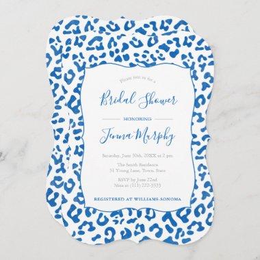 Preppy Chic Blue Leopard Print Bridal Shower Invitations