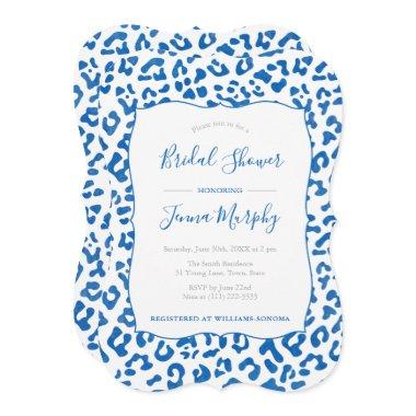 Preppy Chic Blue Leopard Print Bridal Shower Invitations