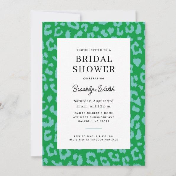 Preppy Green and Aqua Animal Print Bridal Shower Invitations