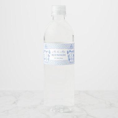 Preppy Monogram Ginger Jar Engagement Party Water Bottle Label