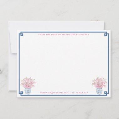 Preppy Navy And Pink Personalized Bridal Shower Note Invitations