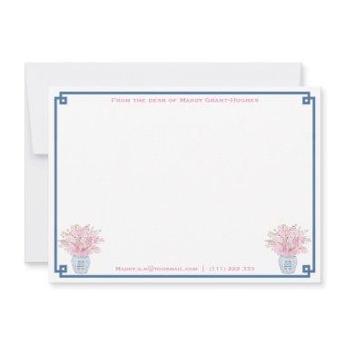 Preppy Navy And Pink Personalized Bridal Shower Note Invitations