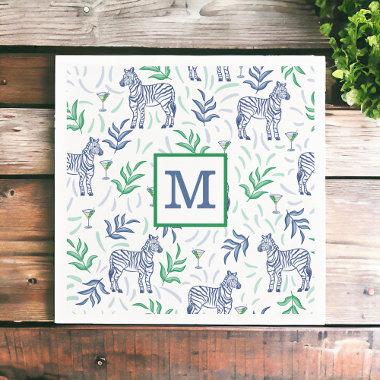 Preppy Navy Zebra Martinis White Monogram Napkins