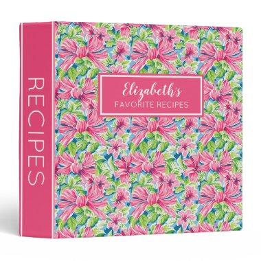 Preppy Pink and Green Bows Personalized Recipe 3 Ring Binder