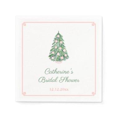 Preppy Pink And Green Holidays Tree Wedding Shower Napkins