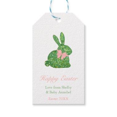 Preppy Pink And Green Topiary Bunny Easter Shower Gift Tags