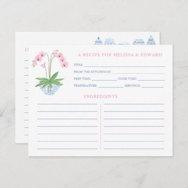 Preppy Pink Blue Orchid Bridal Shower Recipe Invitations