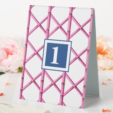 Preppy Pink Navy Trellis Bamboo Pattern Monogram Table Tent Sign