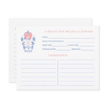 Preppy Pink White Blue Monogram Shower Recipe Invitations